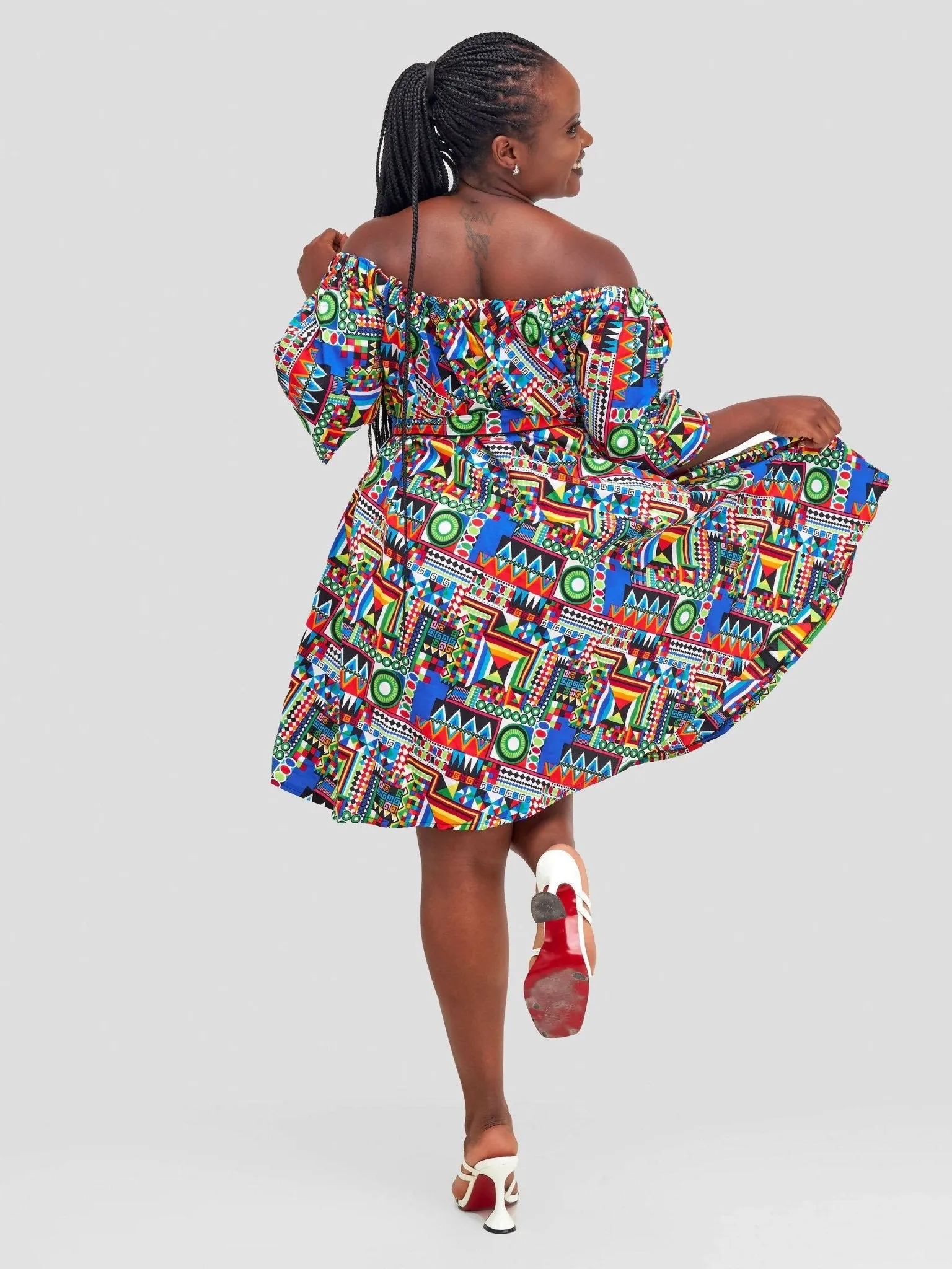 Mkay Off-Shoulder Ankara Dress - Multicolored