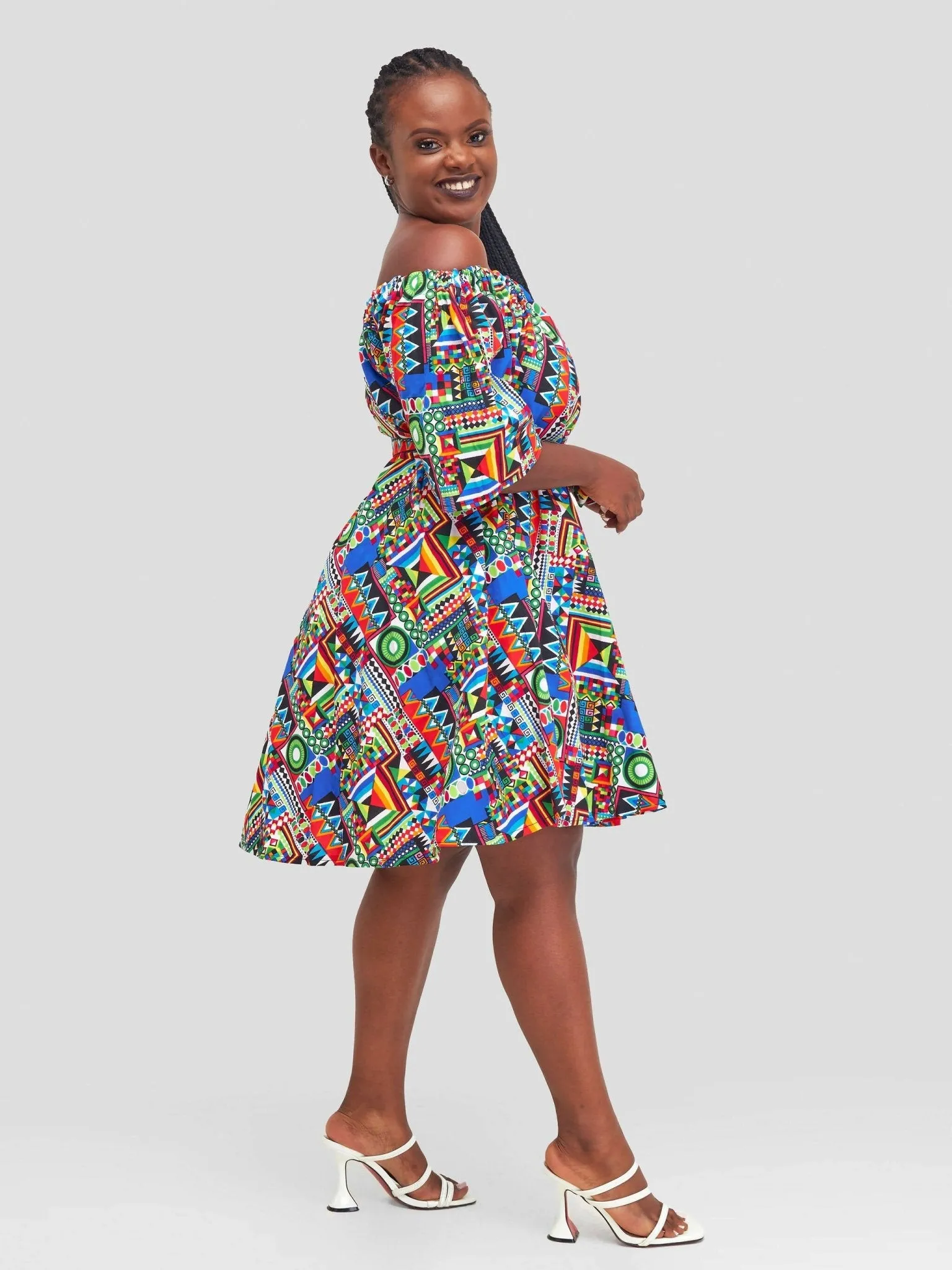 Mkay Off-Shoulder Ankara Dress - Multicolored