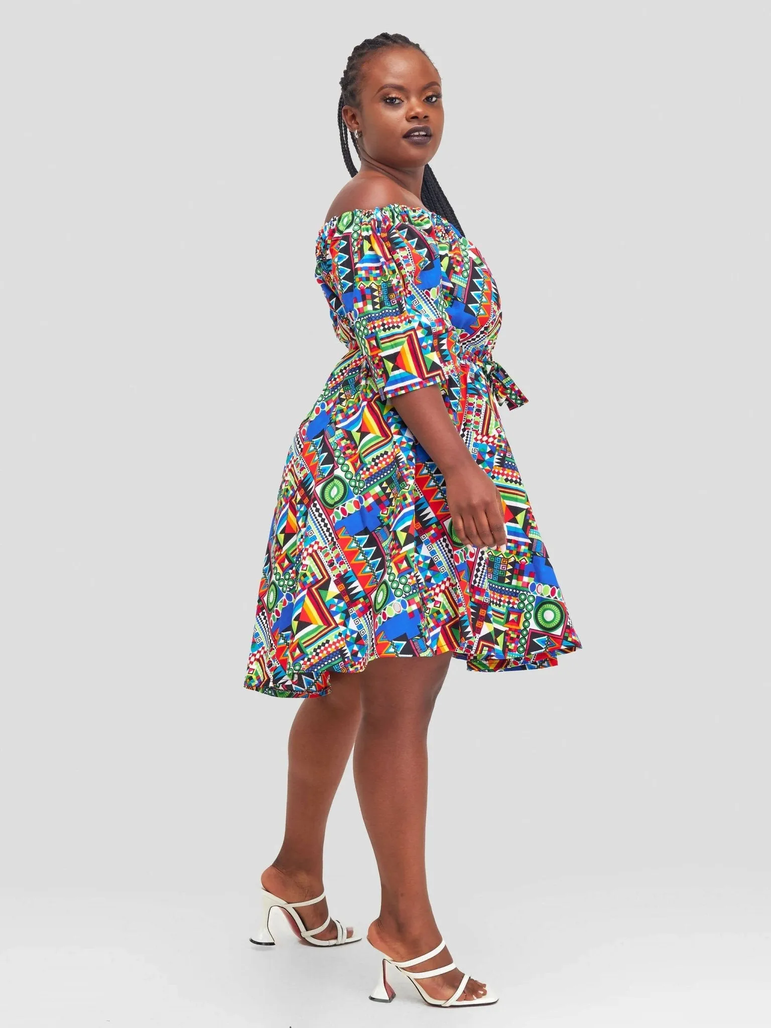 Mkay Off-Shoulder Ankara Dress - Multicolored