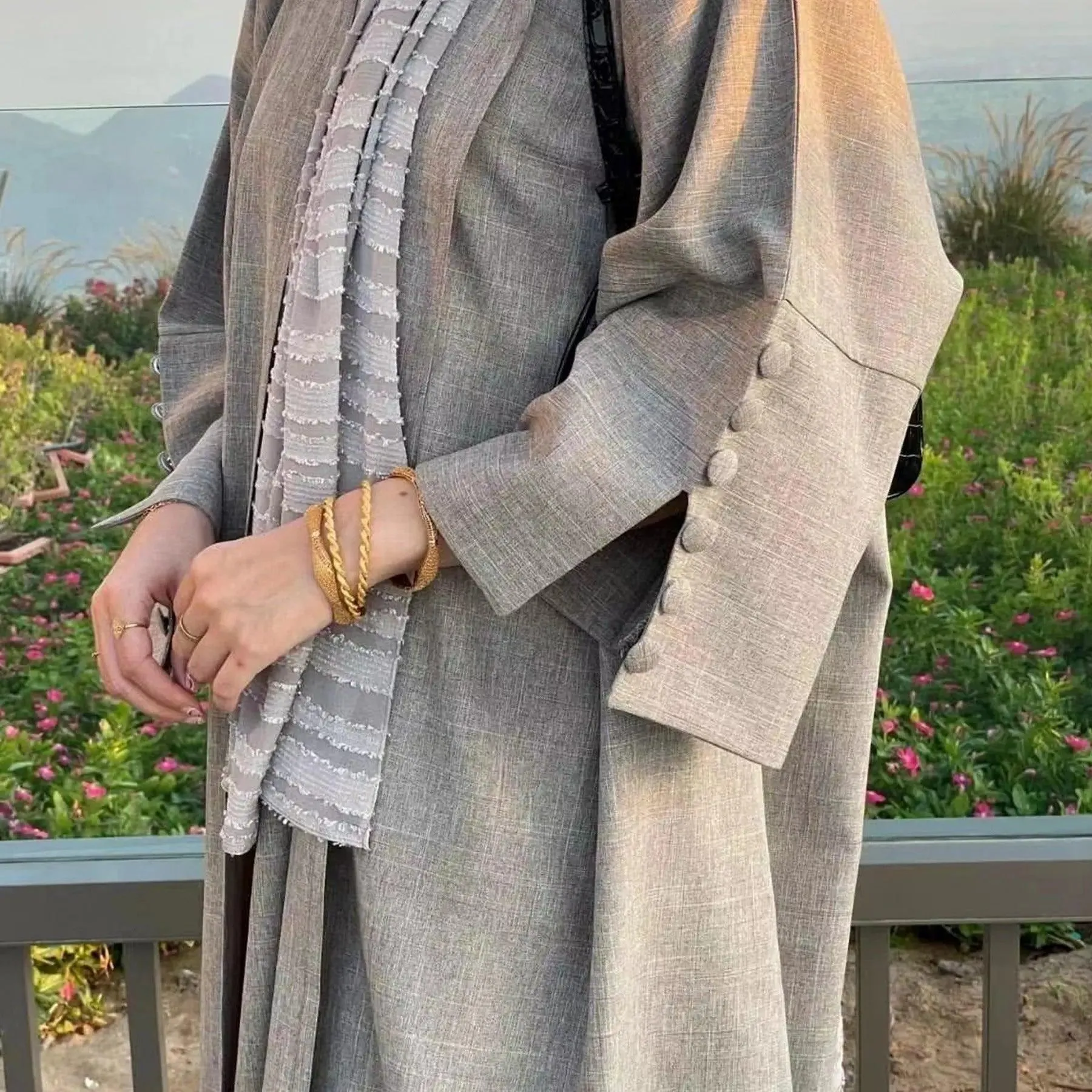 MOA042 Linen Cardigan Open Abaya