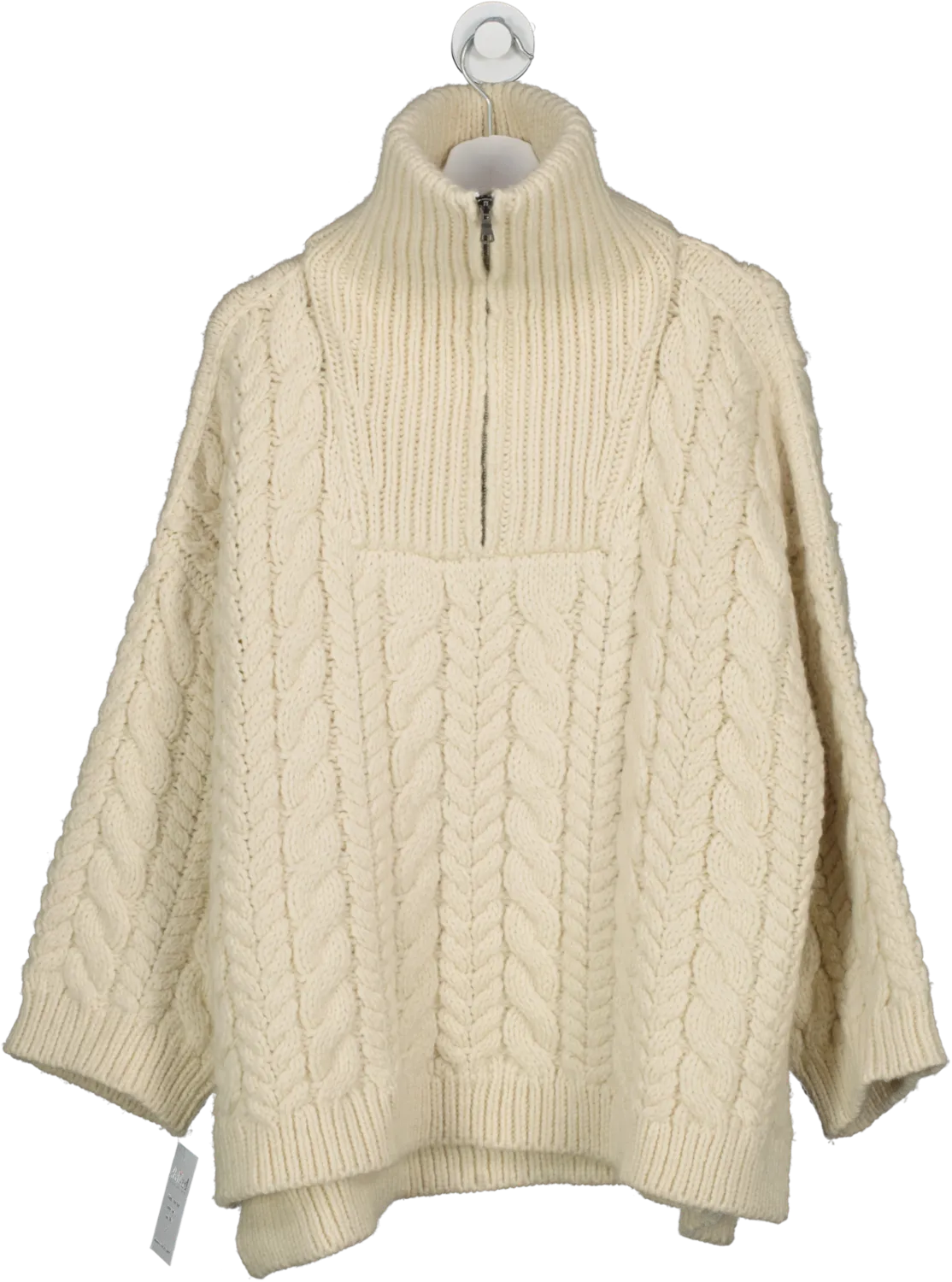 Chunky Cream Cable Knit Wool Sweater - UK Size XS/S, Half Zip - Mr. Mittens