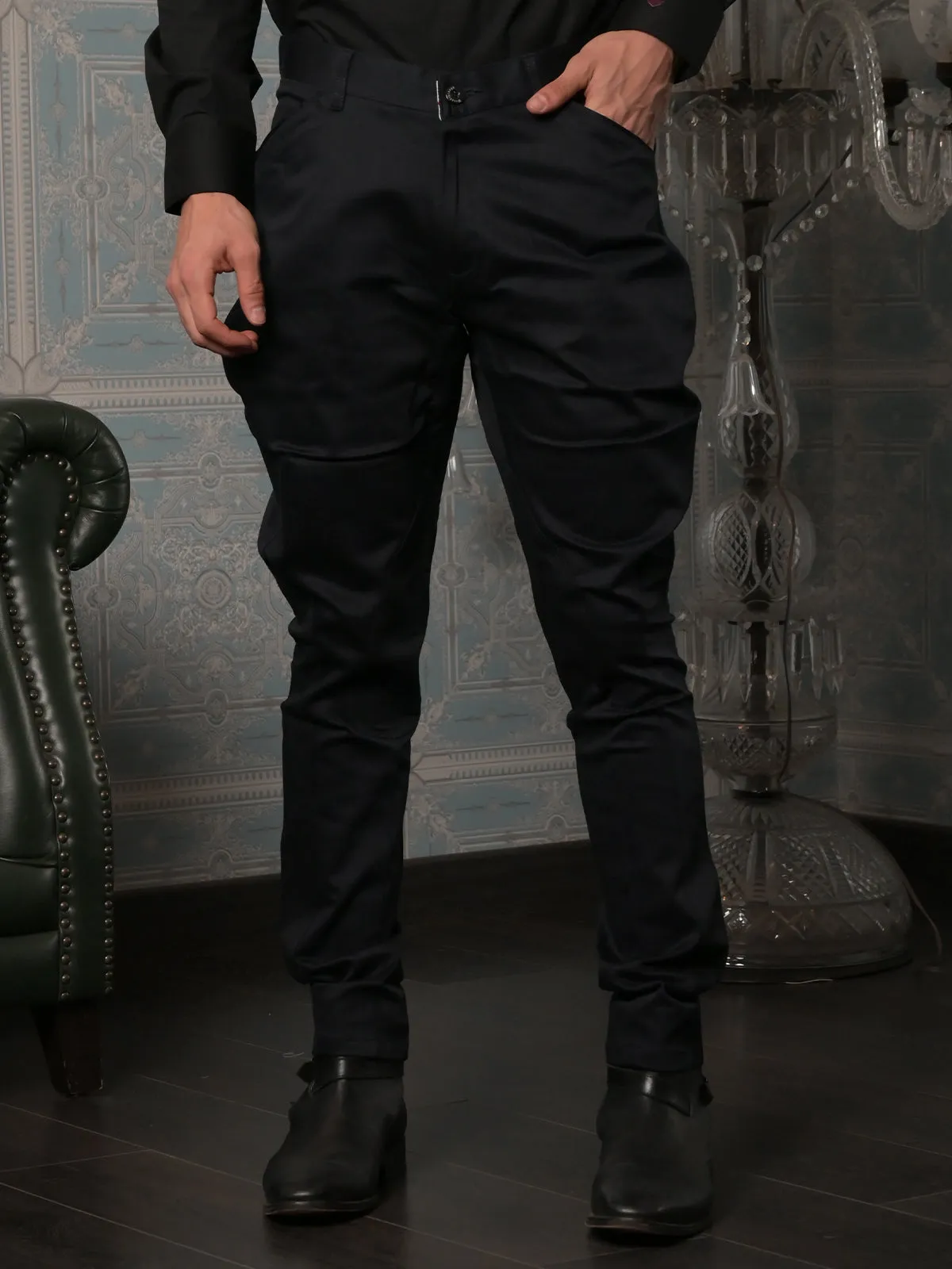 Odette Black Jodhpuri Style Cotton Trouser for Men