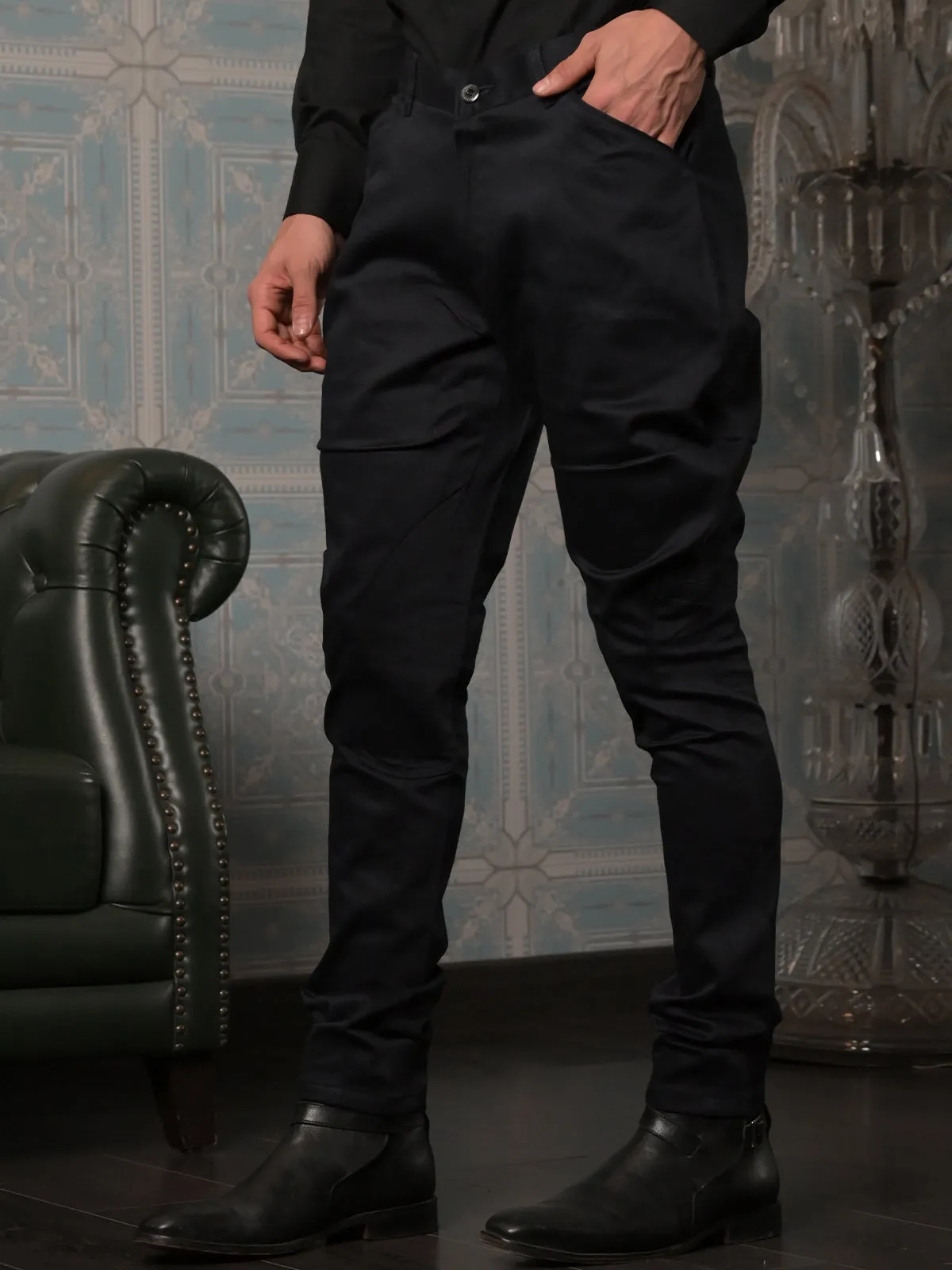 Odette Black Jodhpuri Style Cotton Trouser for Men