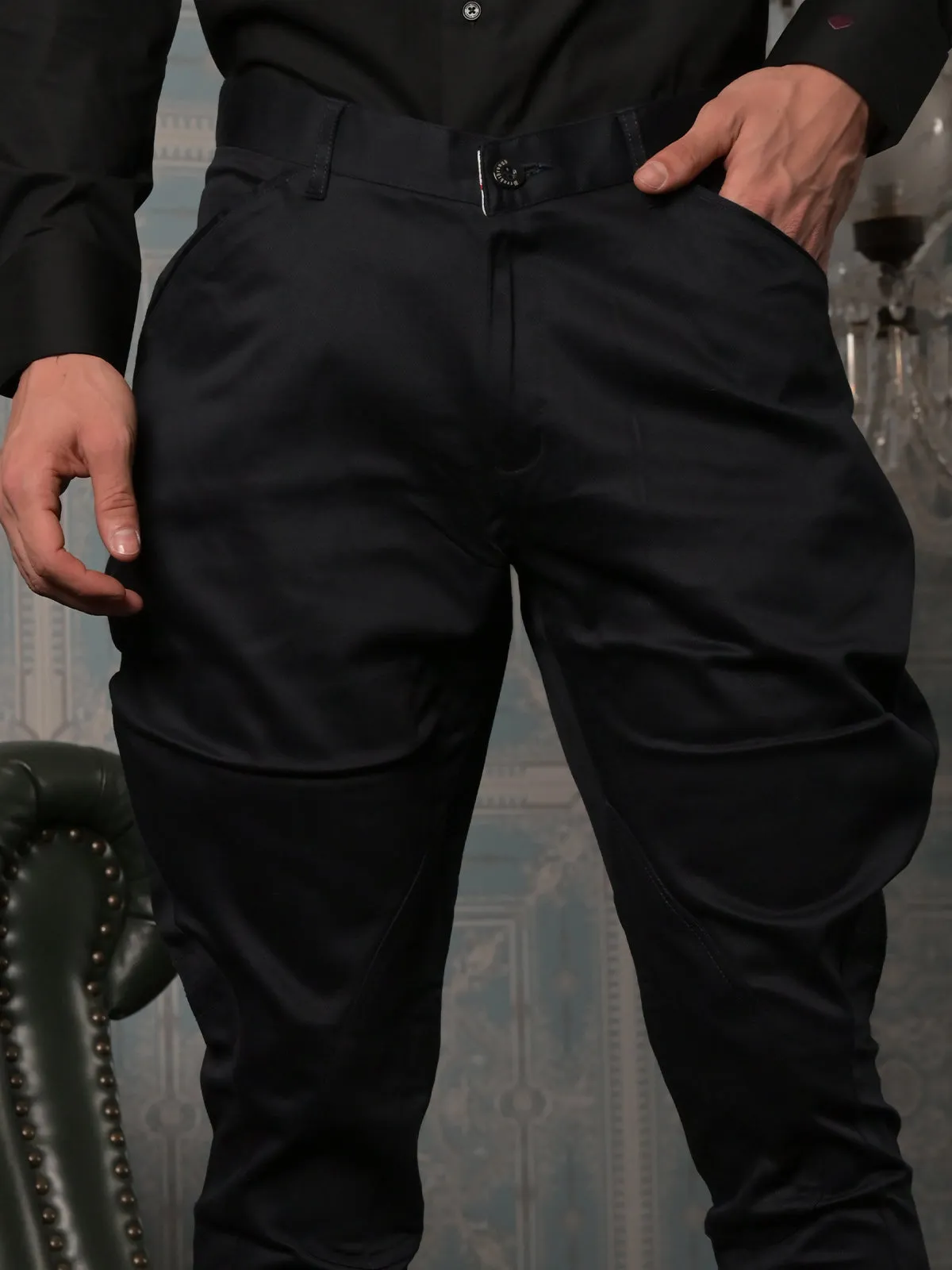 Odette Black Jodhpuri Style Cotton Trouser for Men