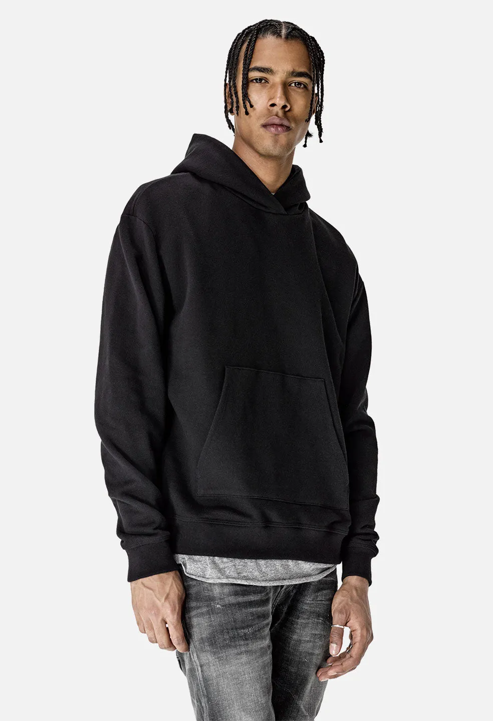 Oversized Cropped Hoodie / Black