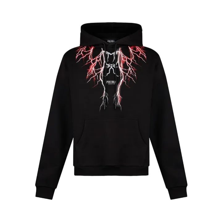 Phobia men's hoodie with red and gray lightning PH00444REDGR black