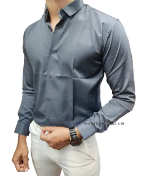 Plain Satin Shirt  - Dark Grey