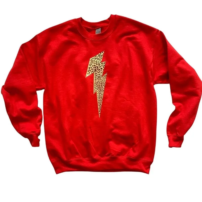 Red sweatshirt with Leopard Lightning Bolt