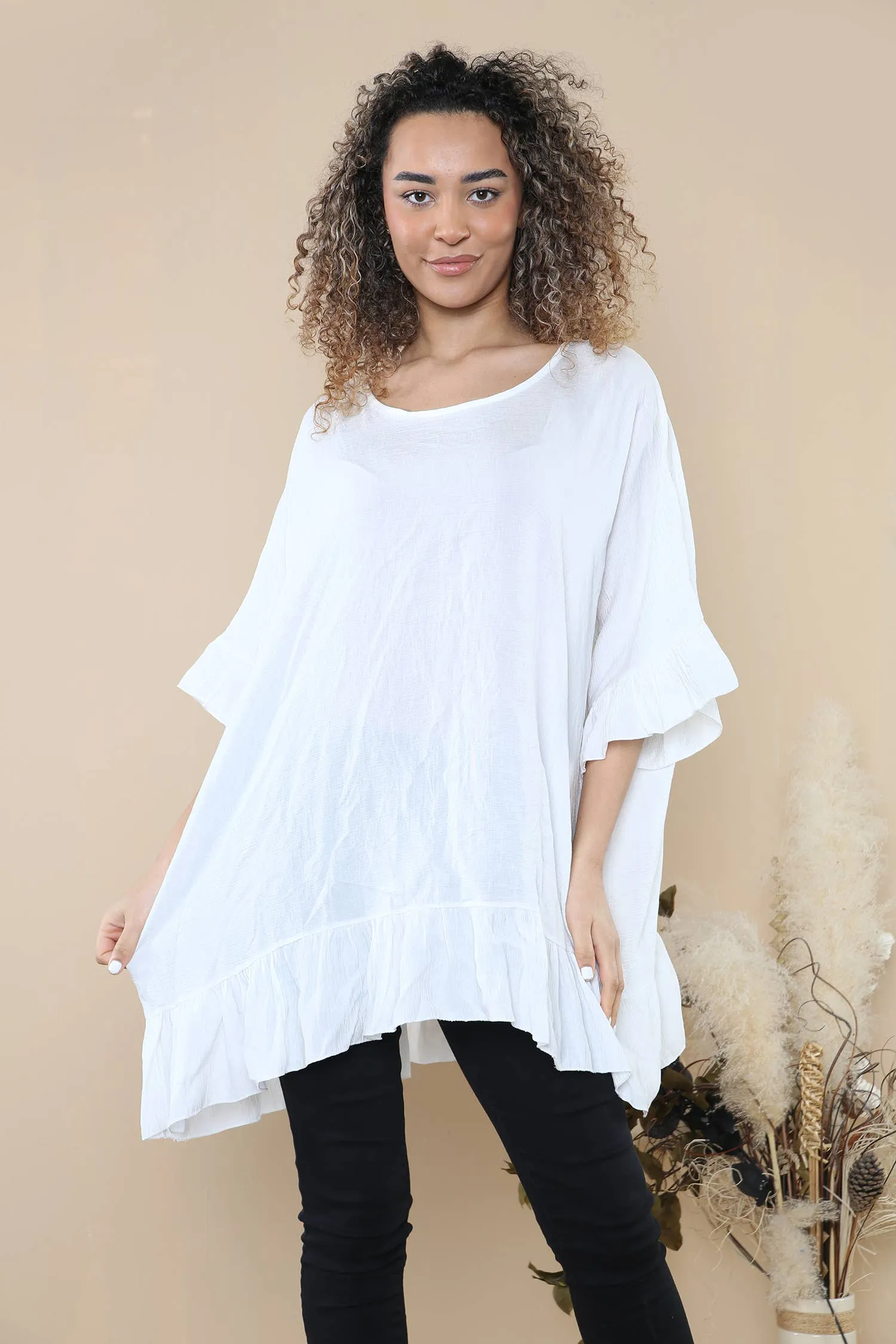 Round neck lightweight shirt with frill trim