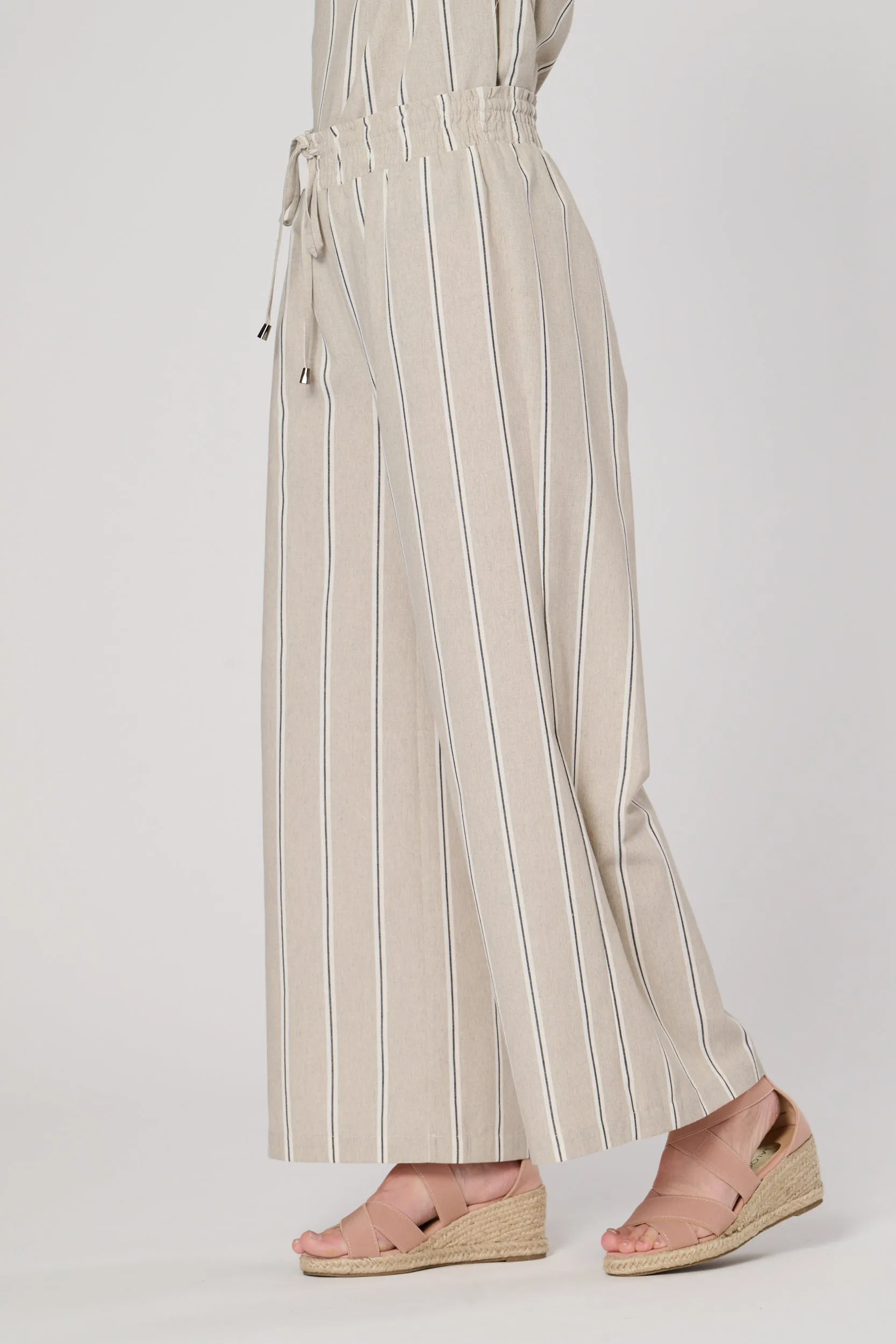 Saloos Smocked Waistband Pinstripe Trousers