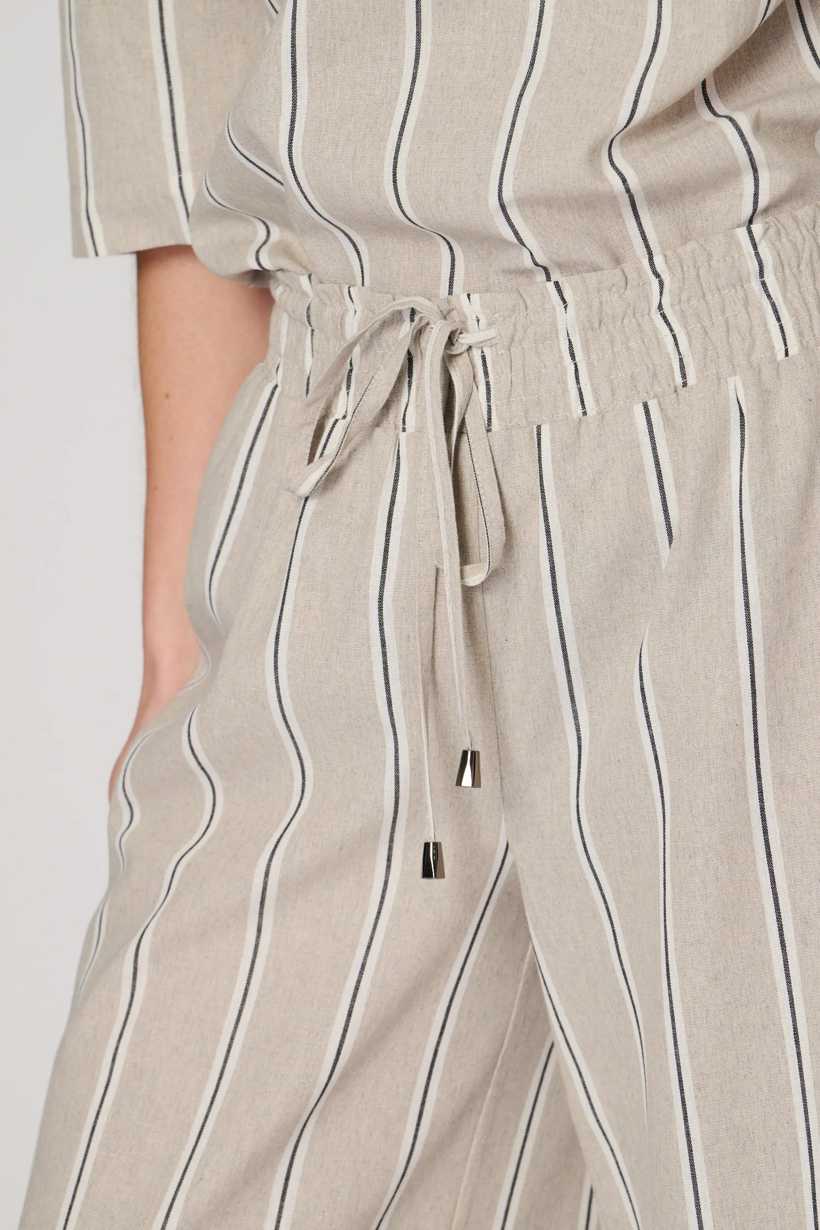 Saloos Smocked Waistband Pinstripe Trousers