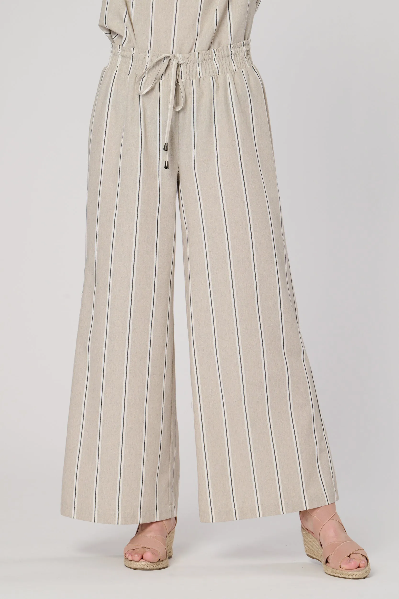 Saloos Smocked Waistband Pinstripe Trousers