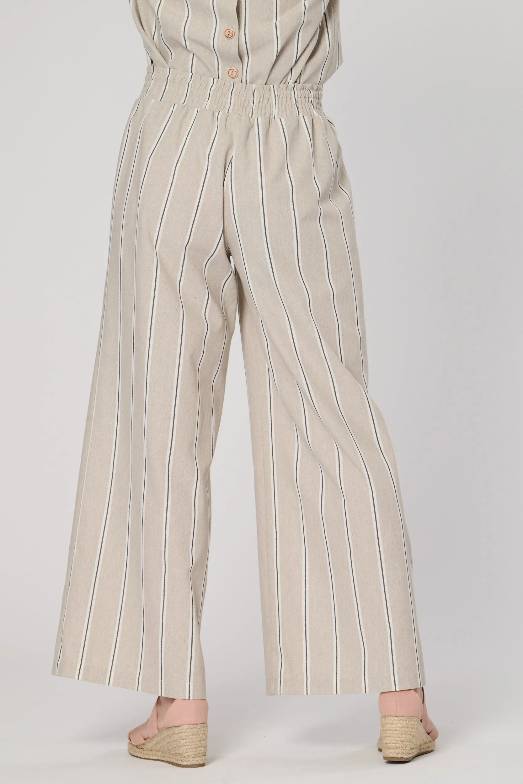 Saloos Smocked Waistband Pinstripe Trousers