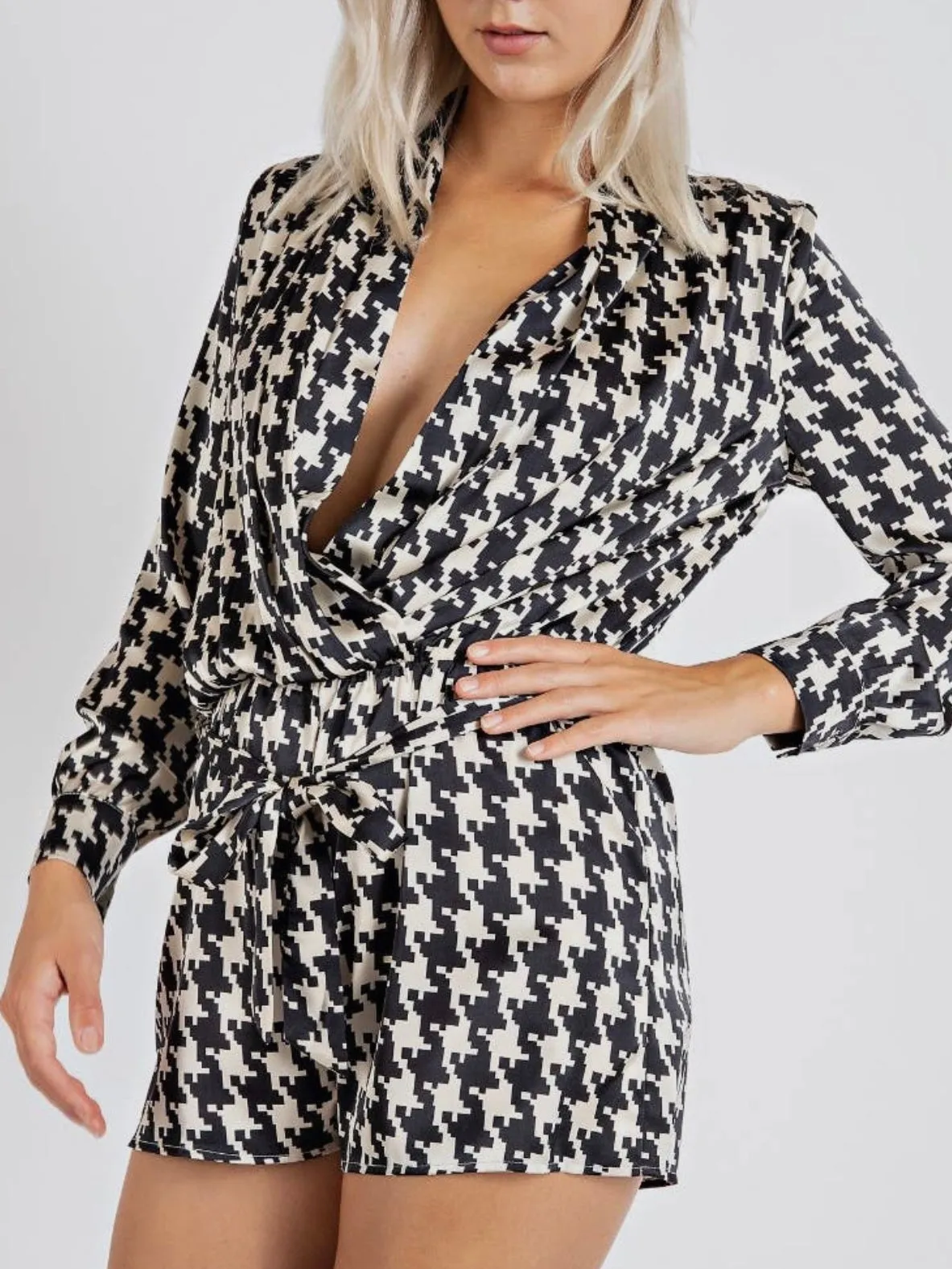 Satin Houndstooth Romper