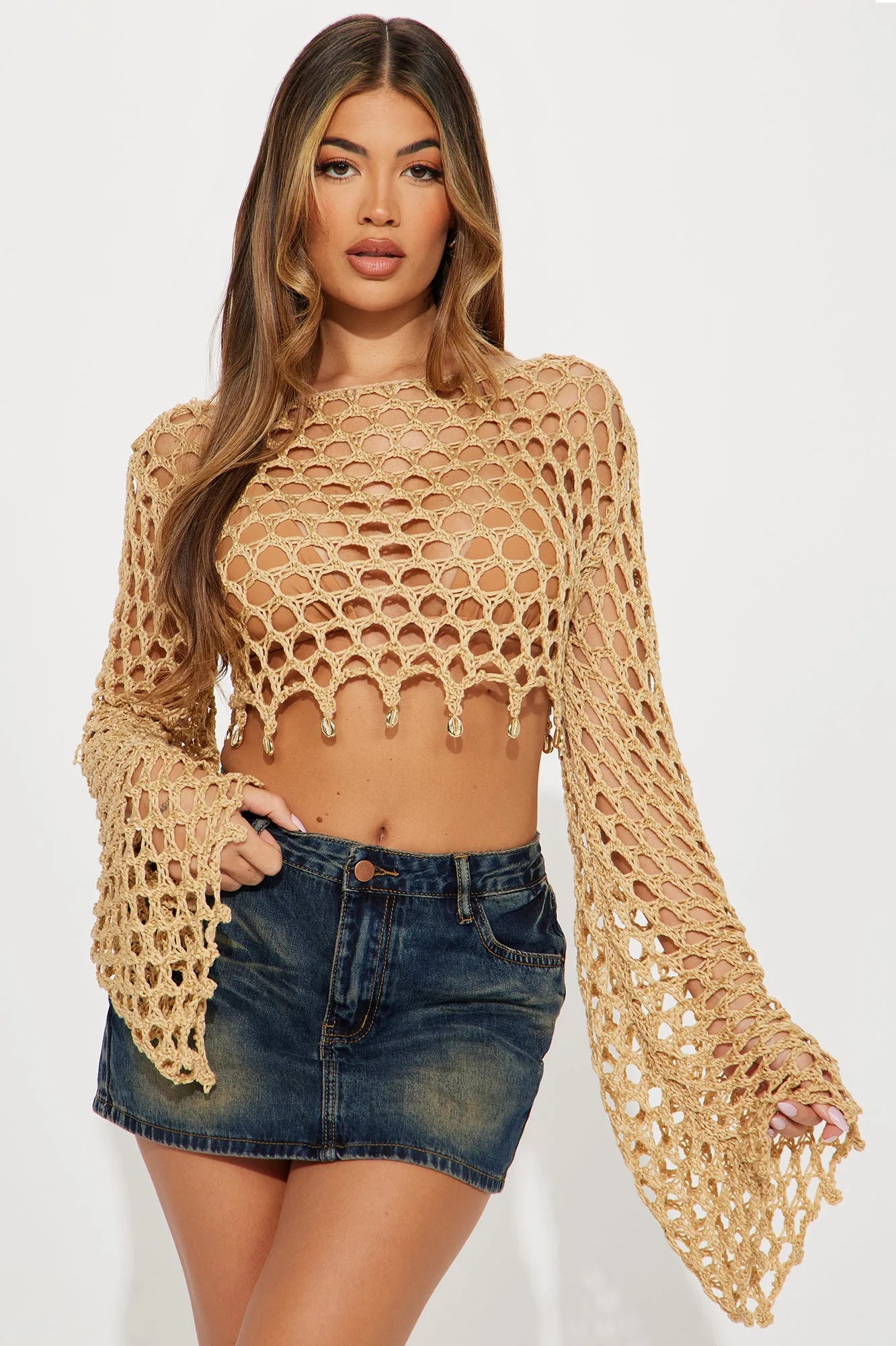 Sea Shells Crochet Top - Tan