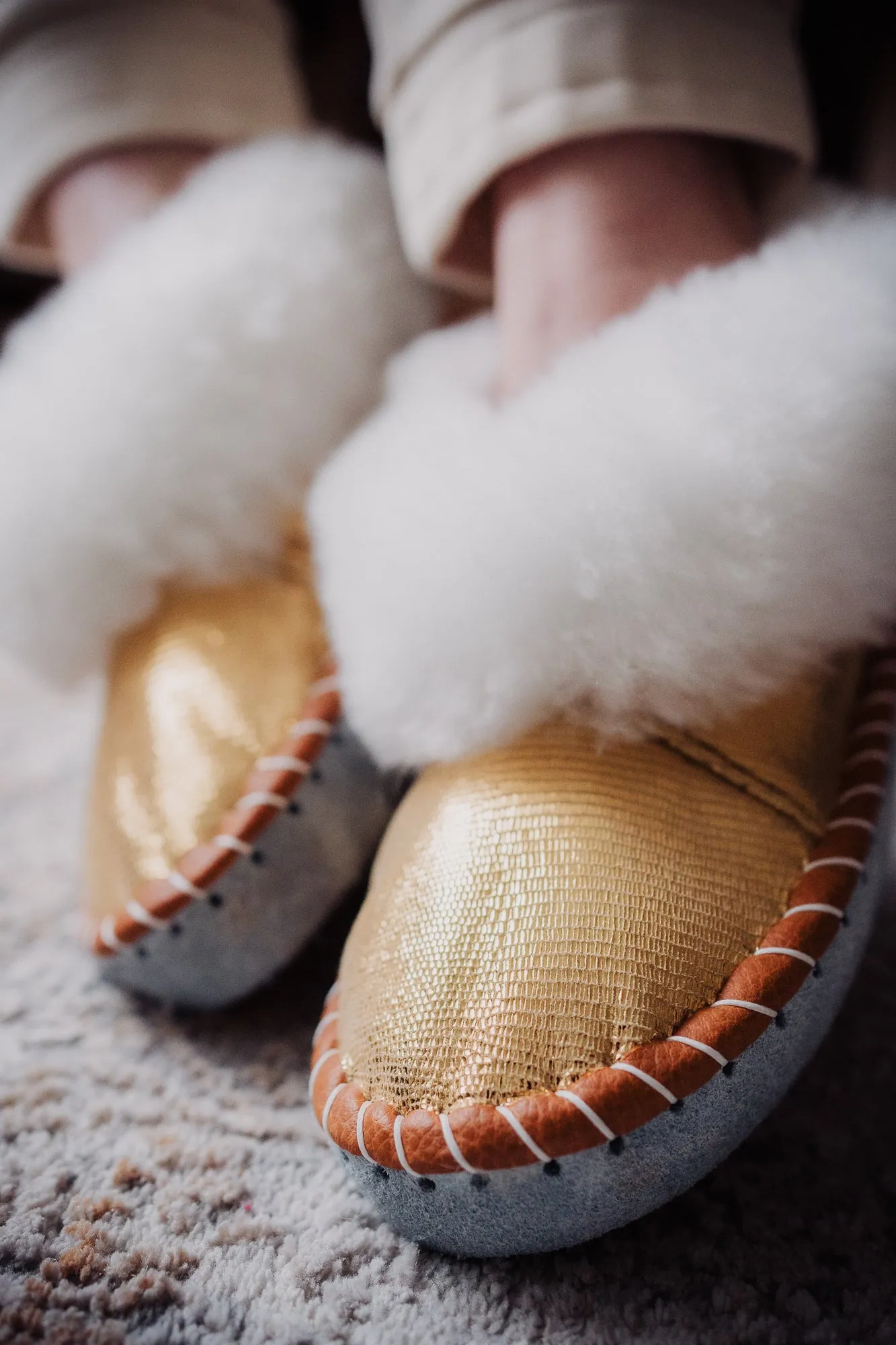 Sheepskin Slippers Gold moccasins