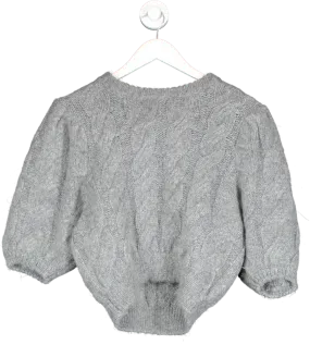 Soft Goat Grey Cable Knit Short Sleeve Sweater UK 8