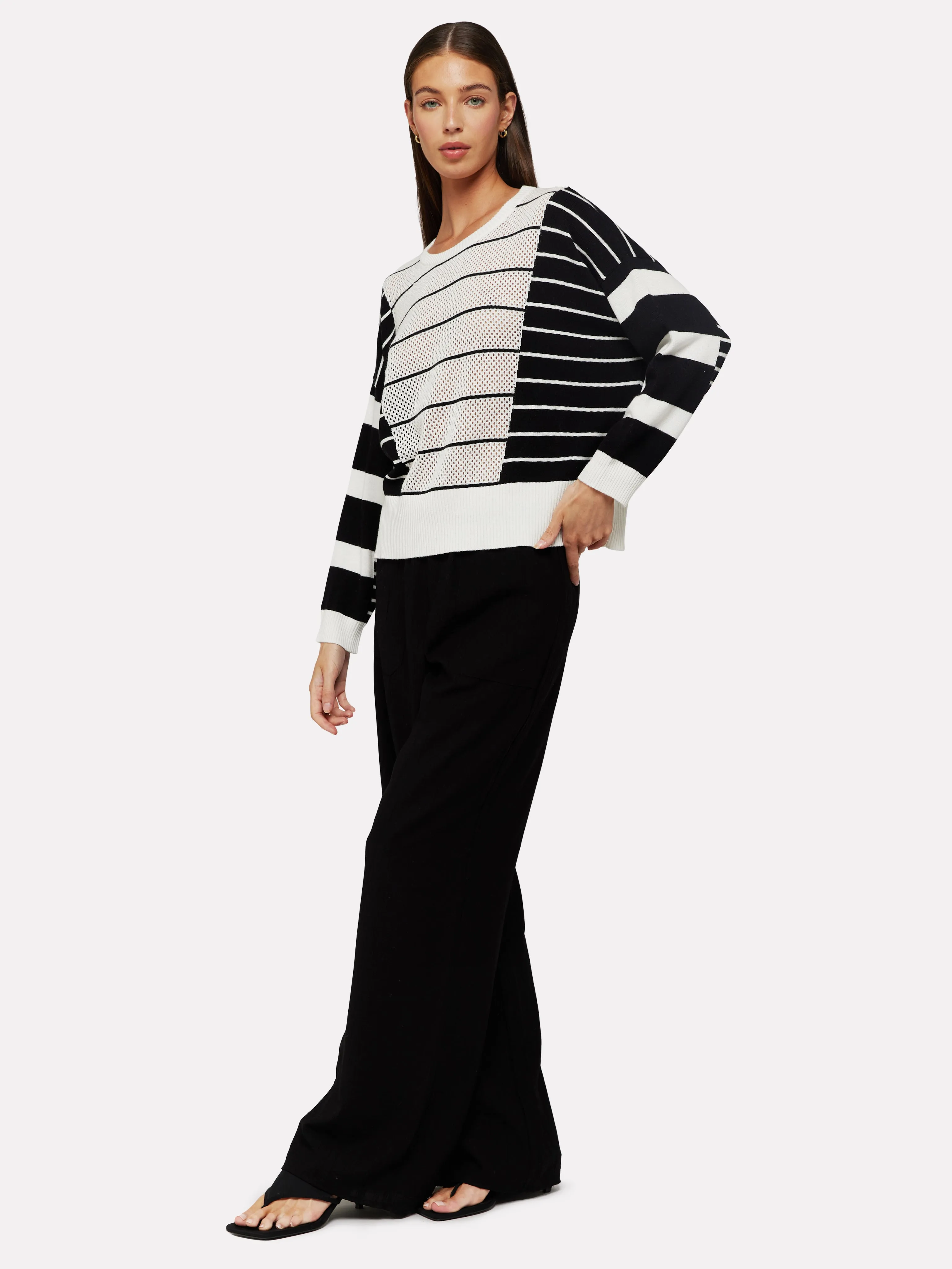 STRIPE POINTELLE CREW NECK SWEATER - BRODIE