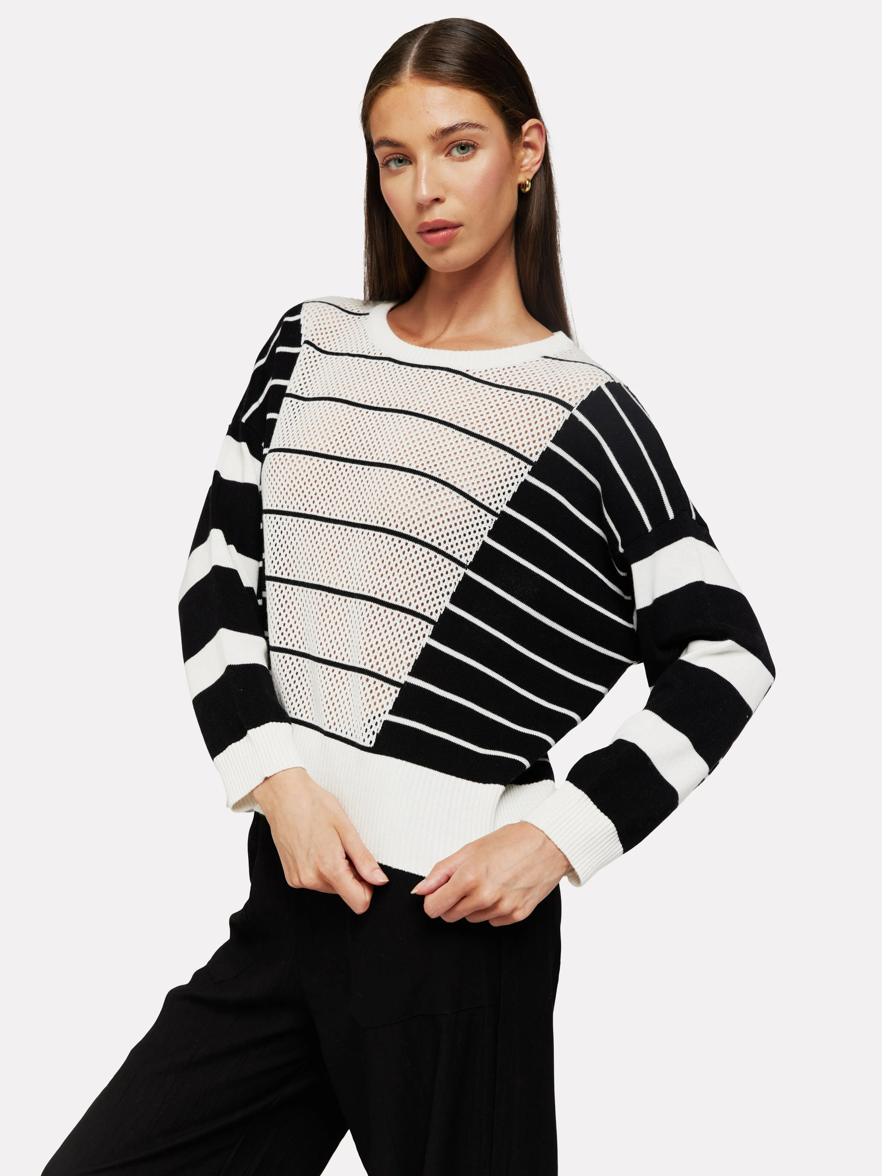 STRIPE POINTELLE CREW NECK SWEATER - BRODIE