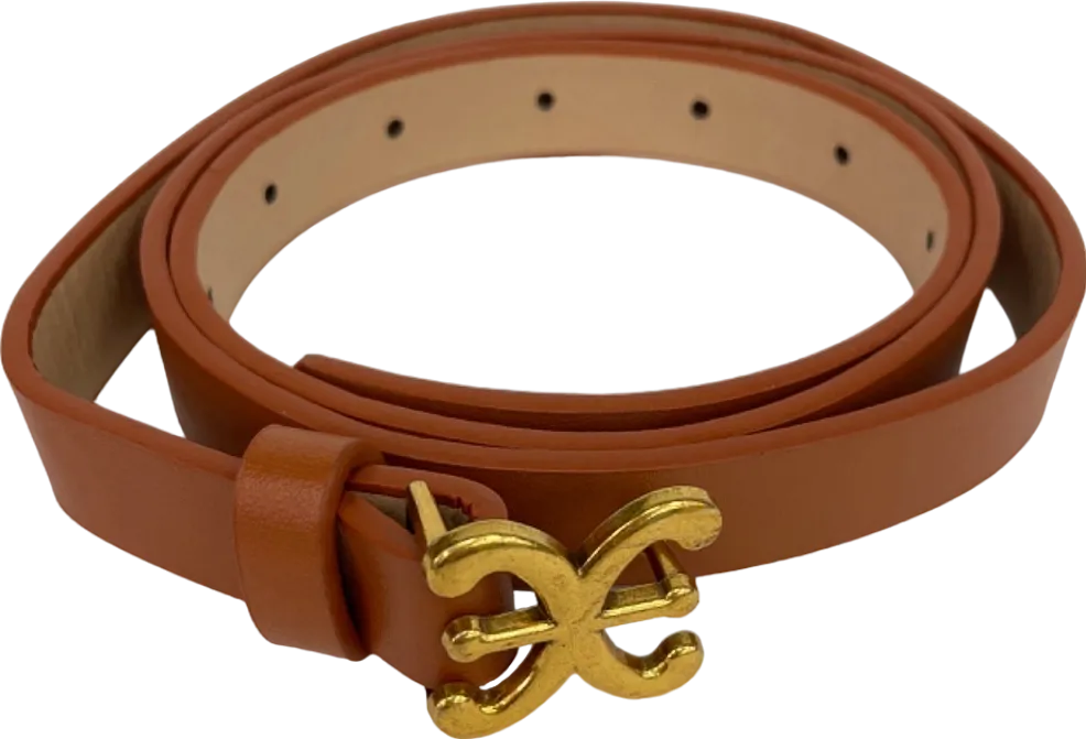 Tan Faux leather belt with gold buckle UK One Size