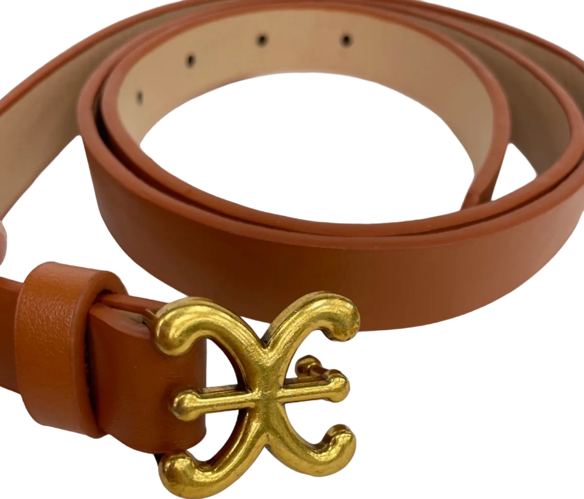 Tan Faux leather belt with gold buckle UK One Size