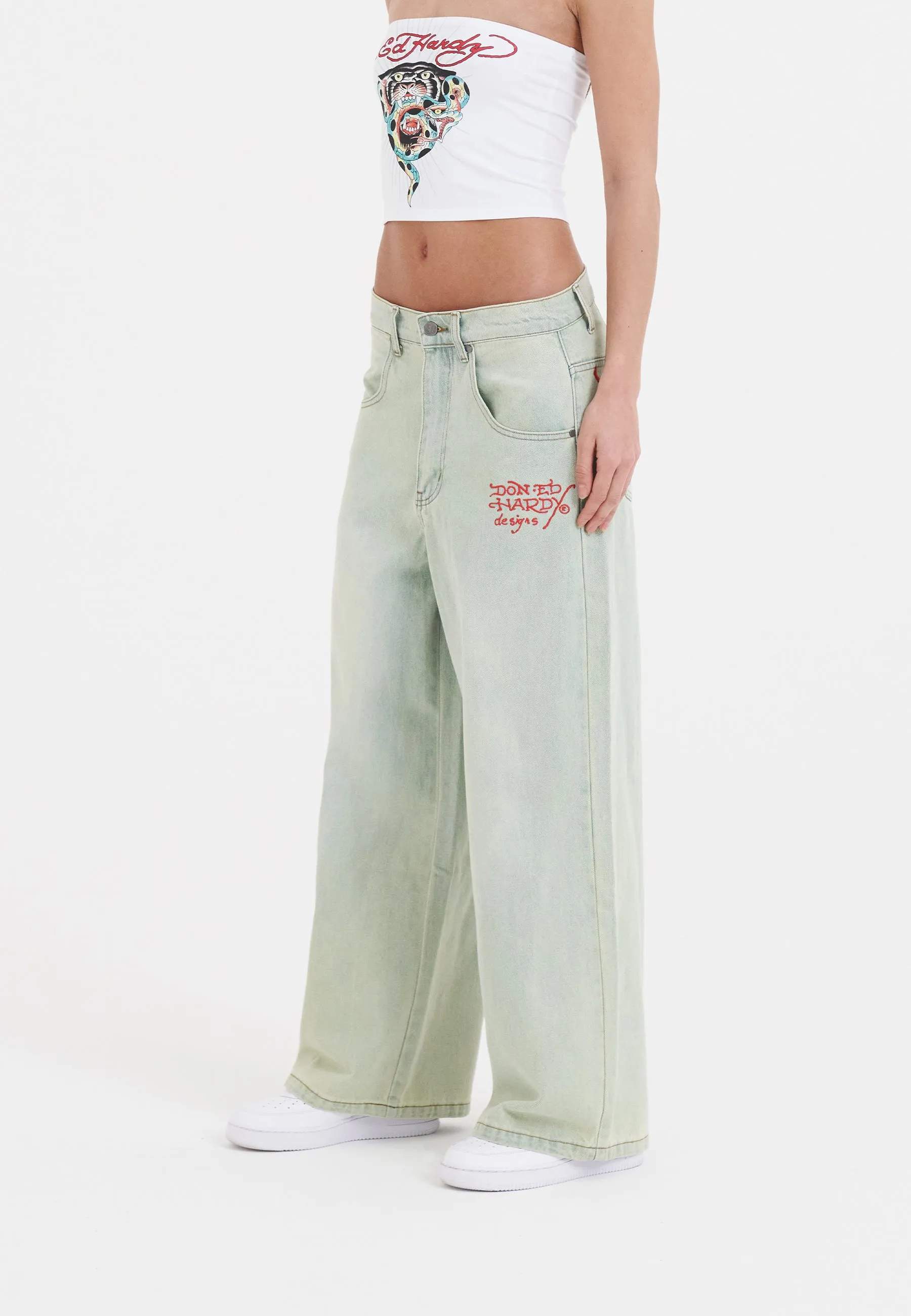 Womens Twisted Dragon Xtra Oversized Denim Trousers Jeans - Blue