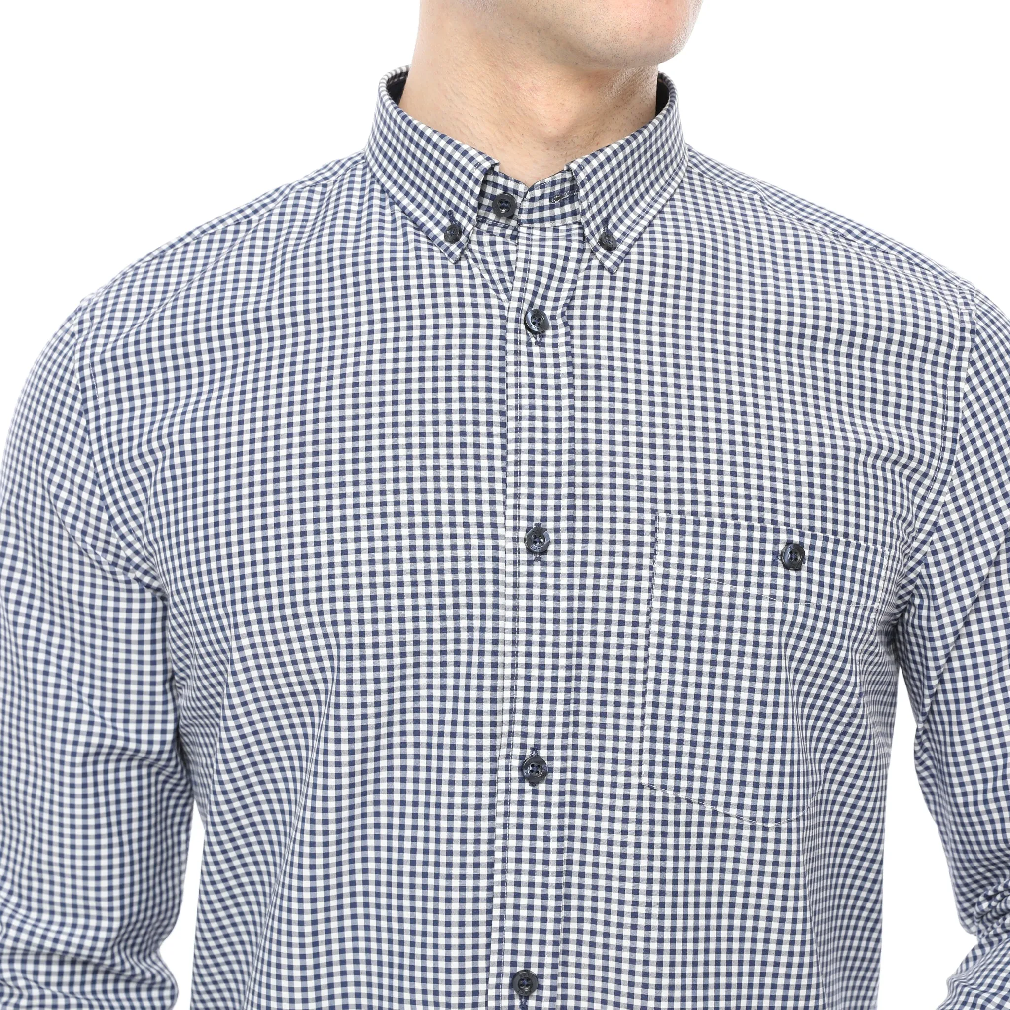 Xact Men's Gingham Check Shirt with Button-Down Collar - Long Sleeved