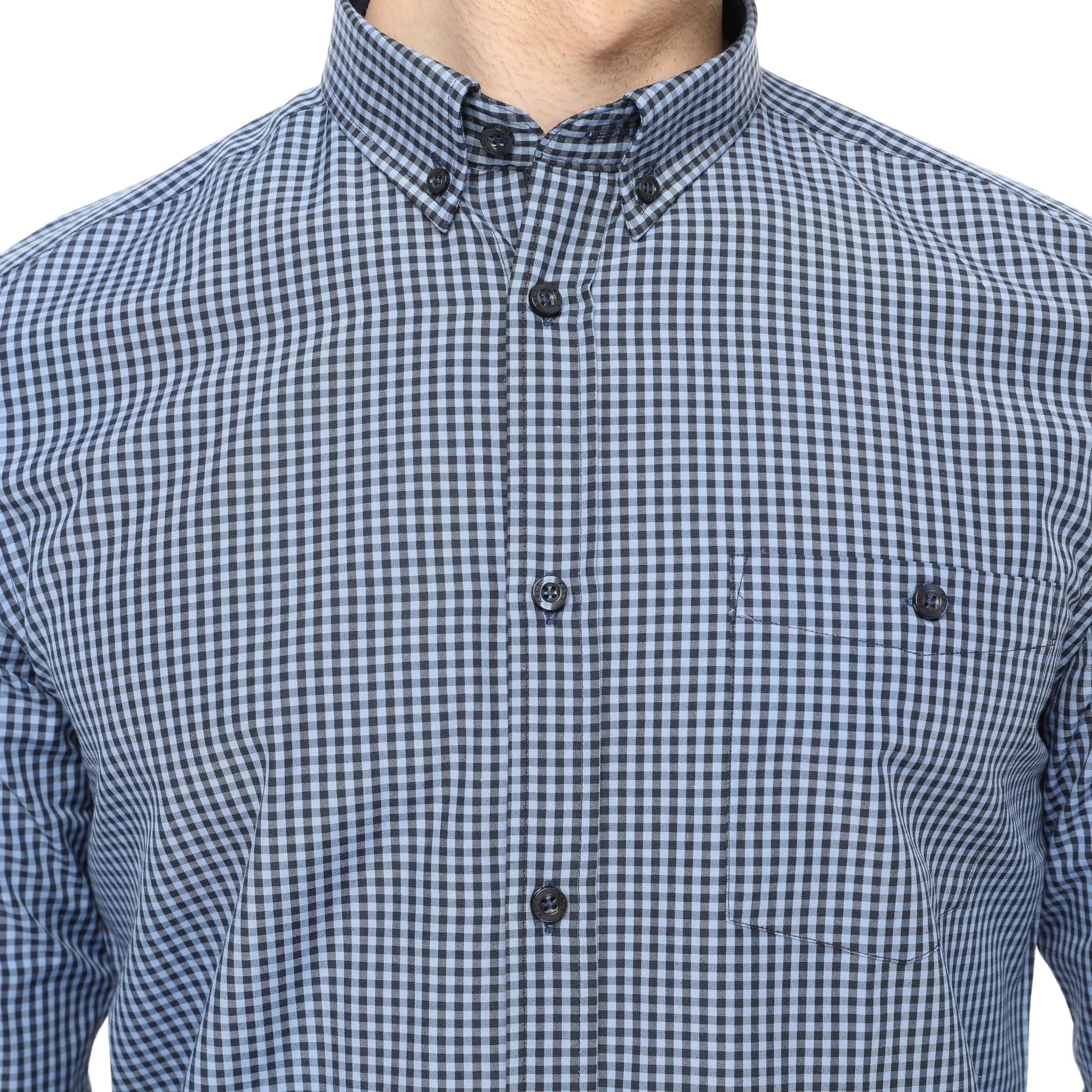 Xact Men's Gingham Check Shirt with Button-Down Collar - Long Sleeved