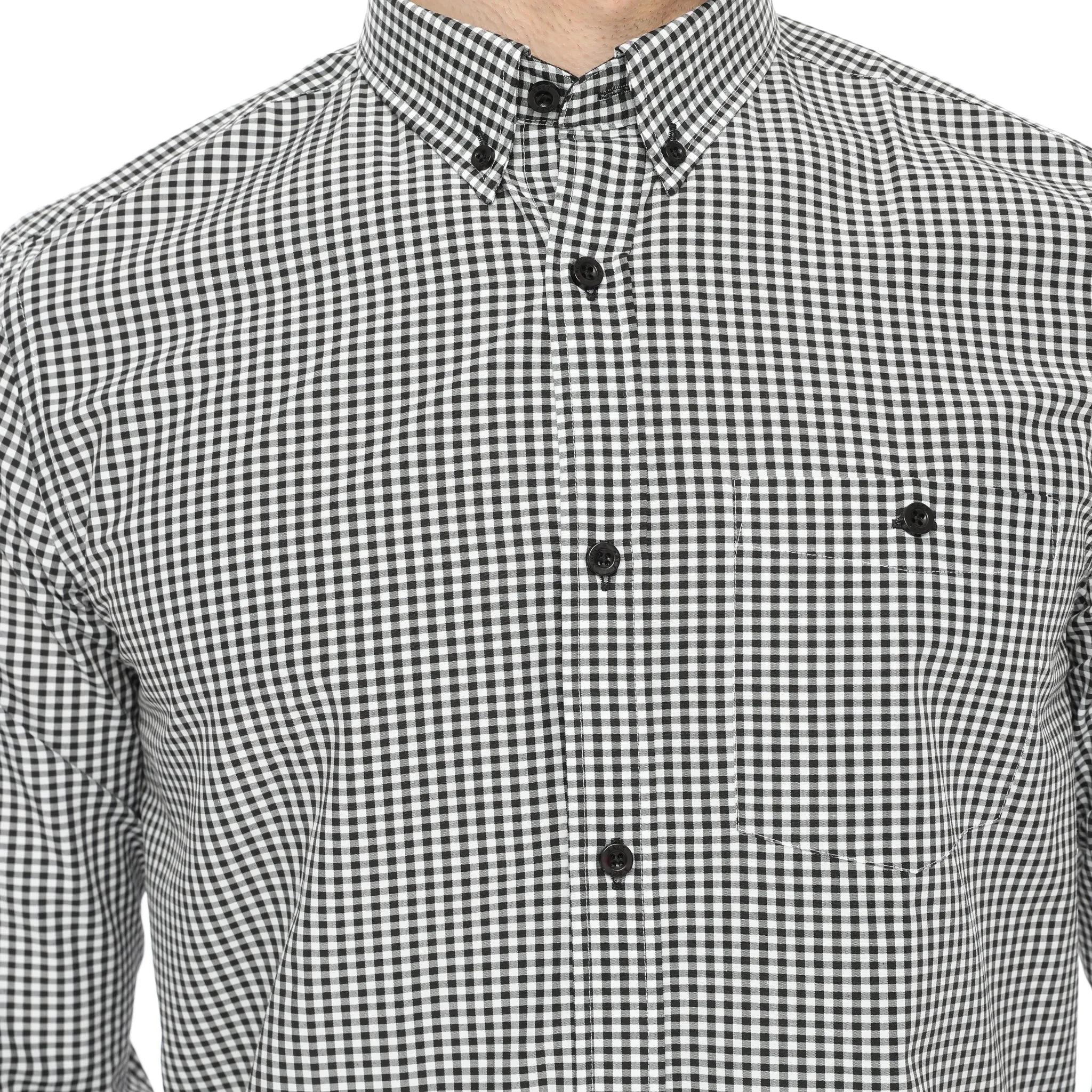 Xact Men's Gingham Check Shirt with Button-Down Collar - Long Sleeved