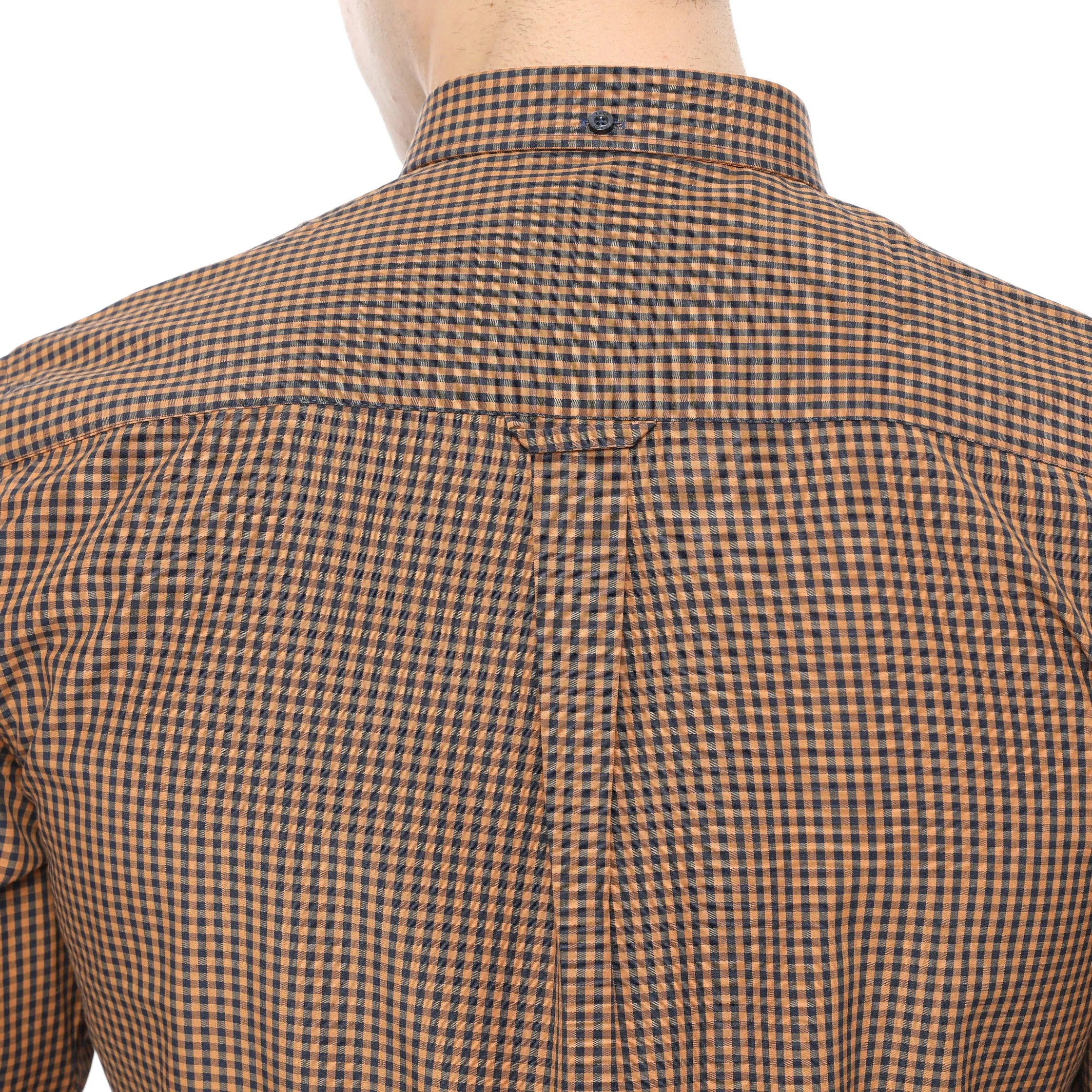 Xact Men's Gingham Check Shirt with Button-Down Collar - Long Sleeved