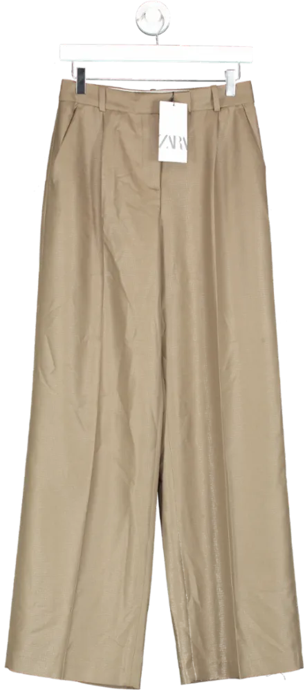 ZARA Green Darted Straight Fit Trousers UK XS